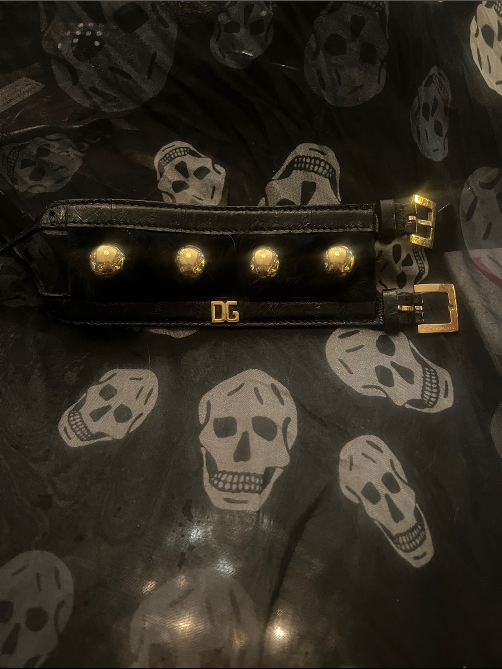MEMORIAL DAY SPECIAL Dolce & Gabbana Black Leather and Fur Studded Bracelet
